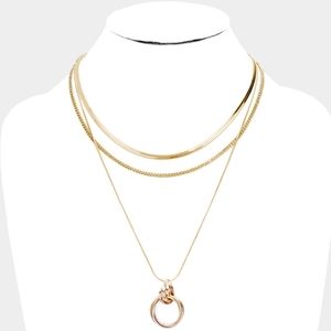 Gold Layered Chain Love Knot Pendant Necklace